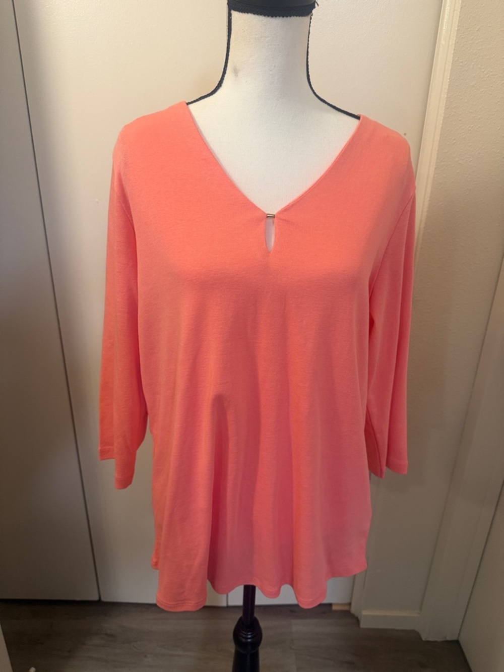 Anne Klein Coral V-Neck Tunic with Front Keyhole